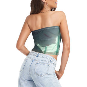 Top Corto Estético sin Tirantes para Mujer, con Estampado por Sublimación, Estilo Elegante, para Salidas Nocturnas y Moda Moderna - Product Image 4