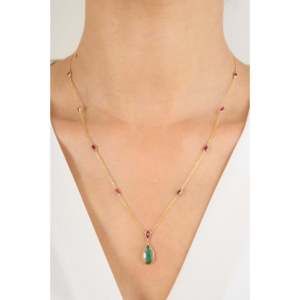 18K Yellow Gold Teardrop Emerald and Ruby <b>Necklace</b> <b>Chain</b> for Wedding Party Gift Anniversary - Product Image 5