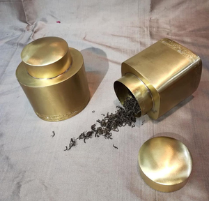 Bocal en laiton martelé brillant exquis avec couvercle à charnière, anti-humidité, pour la conservation de la fraîcheur, orange vif, pour le stockage alimentaire - Product Image 3