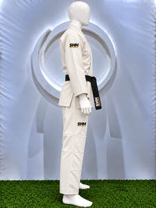 2026 Judo Uniform White 100% Cotton Adult Unisex Durable Martial Arts Gi with <b>Black</b> <b>Belt</b> and Logo on Sleeve - Product Image 4
