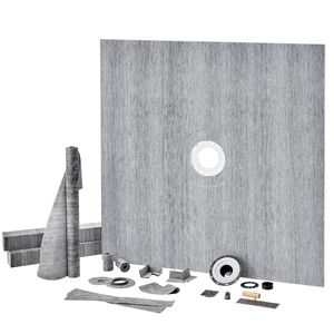 Kit Moderno per Doccia in PVC 183x183cm con Flangia Centrale da 2 pollici, Griglia in Acciaio Inox da 4 pollici, Membrana Impermeabile e Flangia Centrale in PVC da 2 pollici - Product Image 1