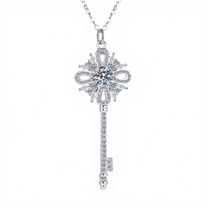 Vintage 925 <b>Sterling</b> <b>Silver</b> Moissanite GRA Certified Trendy Key Shaped Link Chain Key <b>Necklace</b> Women's Jewelry - Product Image 5