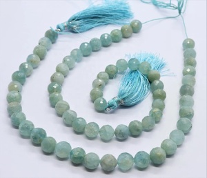 Cuentas de piedras preciosas sueltas de forma redonda facetada de Aguamarina natural hebras de Aguamarina hechas a mano para la fabricación de joyas precio al por mayor a granel - Product Image 1