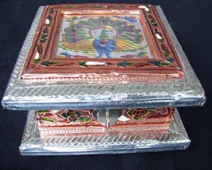 Handcrafted Copper Enamel Box <b>Rectangular</b> Silver Plated Folk Art Collectible Imitation Enamelling Decorative Tray - Product Image 3