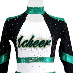 Cheerleading Uniform <b>Skirt</b> Set White Black Green <b>Glitter</b> Print Rhinestone Decorated For Teenagers - Product Image 4