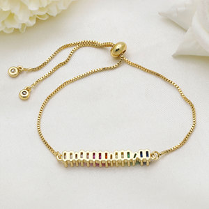 925 Sterling Silver Gold Plated <b>Rainbow</b> CZ Bar <b>Bracelet</b> for Women Adjustable Slider Chain <b>Bracelet</b> Colorful Gemstone Jewelry - Product Image 4