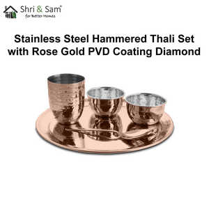 Service de vaisselle Thali en acier inoxydable martelé avec revêtement PVD or rose avec diamant de qualité supérieure - Product Image 1