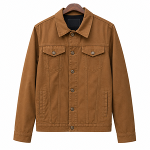 Chaqueta Vaquera Corta para Hombre, Estilo Vintage, Corte Relajado, Color Marrón Sólido, con Botones Bordados, Esencial para Aventuras al Aire Libre - Product Image 1