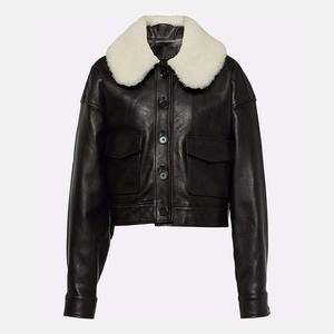 Chaqueta Bomber de Cuero Genuino para Mujer, con Cuello Personalizado y Bordado, Transpirable, de Buena Calidad - Product Image 5
