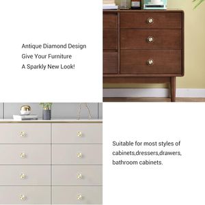 12 Pack 1 1/4 Inch <b>Brass</b> <b>Drawer</b> <b>Pulls</b> White Cabinet Glass Crystal <b>Brass</b> Knobs Polygonal Dresser <b>Pulls</b> Gold Knobs Furniture - Product Image 2