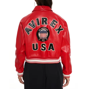 Chaqueta de cuero Avirex para mujer, estilo bomber, corta, transpirable, para invierno, venta al por mayor - Product Image 4