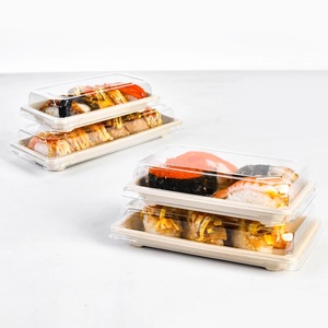 Export Quality 425Ml Bagasse Tray with Transpert <b>Lid</b> Biodegradable Square Food Serving Snacks Dishes for Restaurants & Hotels - Product Image 1