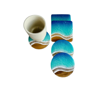 Posavasos Redondos de Resina y Madera Hechos a Mano, Diseño de Playa y Océano, Antideslizantes, 300 mm, Accesorios Modernos para Mesa - Product Image 3