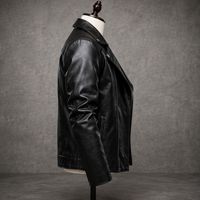 Blouson Bomber Homme Noir en Cuir Véritable Coupe Slim Col Montant Fermeture Éclair Coupe-Vent Hiver Manches Classiques Couleur Unie Décontracté