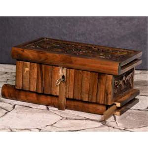 Caja de Regalo de Madera Vintage con Diseño de Cofre Pirata, Caja de Almacenamiento Decorativa de Madera Contrachapada con Corte Láser, Mini Joyero para Decoración del Hogar - Product Image 4