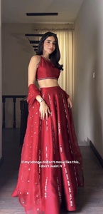 NiMa Creations <b>Red</b> <b>Silk</b> Lehenga Choli Floor-Length Traditional Women's Wedding Dress with Embellished Skirt Crop Top Quick Dry - Product Image 2