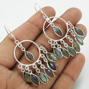 Pendientes colgantes de plata de ley 925 para mujer a precio de fábrica, pendientes de labradorita con corte marquesa y múltiples piedras para ella. - Product Image 1