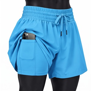Short de course 2-en-1 bordeaux avec poche pour téléphone, taille élastiquée à cordon, en tissu pour le sport, la gym, le fitness et l'entraînement - Product Image 6