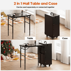 Portable Foldable Nail Desk with Polish Tray Storage Rolling <b>Manicure</b> <b>Table</b> Wheels and Detachable Traveling Nail Case - Product Image 6