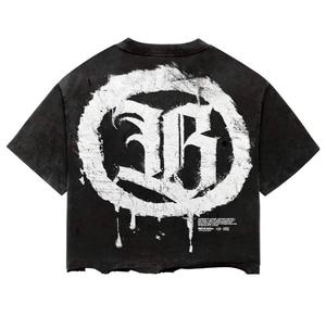 Camiseta de algodón 100% de alto gramaje para hombre, estilo urbano vintage, oversize, tallas grandes, con estampado serigrafiado frontal y trasero, venta al por mayor - Product Image 3