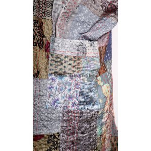 Kimono en soie Kantha fait main indien, vestes vintage pour femme, robe patchwork, robe de nuit maxi, robes en coton, kimono - Product Image 2