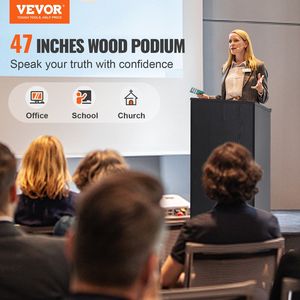 Podio de Madera de 47 Pulgadas con 4 Ruedas Giratorias, Soporte Inclinado para Presentaciones con Estantes de Almacenamiento, Atril para Presentaciones - Product Image 2