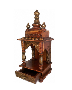 Temple domestique en bois fait main avec tiroir de rangement |   Mandir décoratif pour la prière à domicile, temple artisanal pour la maison - Product Image 4