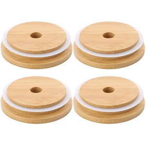 Bouteille d'eau en verre classique écologique personnalisée avec couvercle en bois et bouchon en bambou de couleur naturelle - Product Image 3