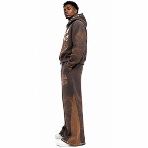 Survêtement streetwear pour homme grande taille, qualité export, à capuche, manches longues, imprimé, avec ourlet fendu, coupe ample, pantalon évasé, taille élastique, hiver - Product Image 3