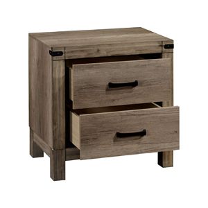 Contemporary 1pc Solid Wood Two-Drawer Nightstand Brown Melamine Finish <b>Tall</b> Bedroom End <b>Table</b> Furniture Rus Contemporary - Product Image 3