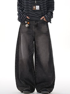 Jeans baggy bleu clair déchirés pour homme |   Pantalon en jean décontracté à jambes larges, effet délavé rétro |   Pantalon décontracté à jambe droite style streetwear - Product Image 2