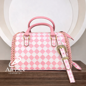 Bolso Tote de Cuero Tallado a Mano 2026, Estilo Bohemio Gitano, Nuevo, con Patrón a Cuadros, Estilo Occidental, Color Turquesa, Multiusos - Product Image 1