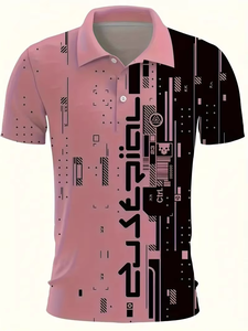 Men's <b>Pink</b> Geometric Print Short Sleeve <b>Polo</b> <b>Shirt</b> Breathable Casual Woven Fabric Sublimation Printing Wholesale Supplier Custom - Product Image 2