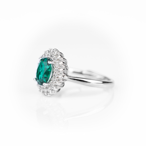 Elegant Womens 925 Sterling <b>Silver</b> <b>Emerald</b> Green Halo <b>Ring</b> Oval Cut Gemstone Engagement Cocktail Statement Fine Jewelry Gift - Product Image 5