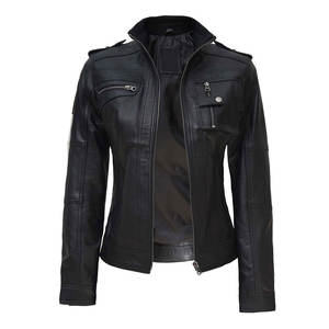 Chaquetas de cuero para mujer, ropa de otoño e invierno para exteriores, chaquetas de cuero PU negras para mujer adulta - Product Image 4
