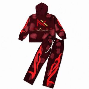 Conjunto de Sudadera con Capucha y Pantalones Deportivos con Estampado Tribal de Llamas para Hombre, 2 Piezas, Ropa Deportiva de Invierno, Estilo Hip Hop, Traje de Felpa - Product Image 1