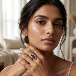 Bague de fiançailles Rizta Jewel en or 14 carats et argent 925, diamant noir naturel 3,5 carats, taille brillant rond de luxe, halo et longue marquise - Product Image 4