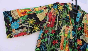 Bata de Kimono con Estampado Digital de Dibujos Animados para Mujer, 100% Algodón, Suave y Transpirable, Camisón de Verano Hecho a Mano, Cuello en V, Cintura Elástica, ODM - Product Image 4