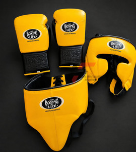 New Customise No <b>Boxing</b> No Life Gloves <b>Boxing</b> Training <b>Sparring</b> <b>Set</b> High Quality Genuine Leather Lace-Up Head And Groin <b>Set</b>. - Product Image 1