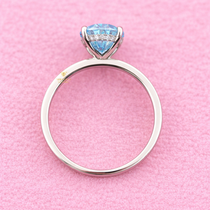 Anillos de Diamantes para Mujer, Oro Blanco de 14K, Diamante Azul de 2CT, Corte Oval Brillante, Diamante Cultivado en Laboratorio CVD, Anillos de Compromiso, Regalo de Cumpleaños - Product Image 3