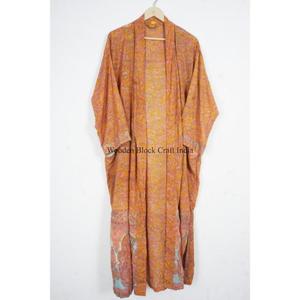 Robe longue en soie pour femme, style kimono vintage imprimé bohème, tenue de plage respirante, taille unique, kimono japonais pour femme - Product Image 6