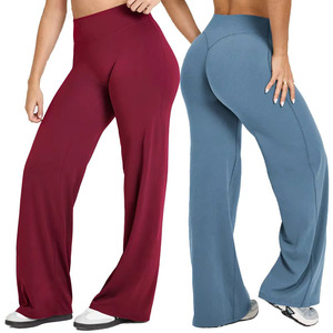High Waist Solid <b>Pattern</b> Lightweight Breathable Spandex/Nylon Fashionable Workout Pants Women's Regular Fit Flared Yoga <b>Leggings</b> - Product Image 1