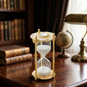 Lavish Gold And Blue Crystal Detailing Glass <b>Sand</b> <b>Timer</b> Luxury Decor And Gifting Hourglass Display Handcrafted From India - Product Image 3