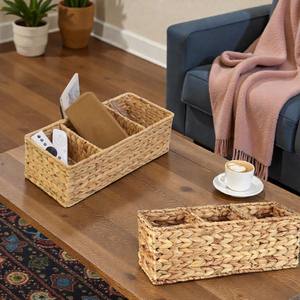 ISLA Lot de 2 paniers rectangulaires à 3 sections en jacinthe tressée à la main, bacs de rangement en osier pour salle de bain, cuisine, garde-manger, maison, vente en gros, OEM - Product Image 2