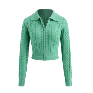 Cárdigan de Punto para Mujer con Cierre, Manga Larga, Cuello Camisero, Color Sólido, Ropa de Invierno, Acrílico - Product Image 1