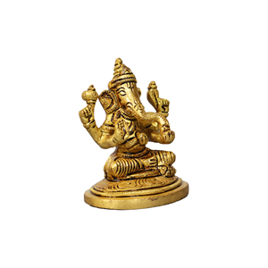 Escultura de Ganesha en Latón Dorado, Figura Hecha a Mano, Decoración Religiosa Tradicional para Mesa de Hogar u Oficina - Product Image 3
