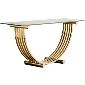 Luxury U-Shaped <b>Gold</b> Stainless Steel Console <b>Table</b> with Black Glass Top Modern Metal Coffee <b>Table</b> for Home Decor - Product Image 5