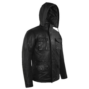 เสื้อแจ็คเก็ตหนังมีฮู้ดสีดำแบบทหาร M-65 - Product Image 2