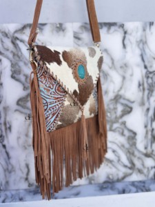 Nuevo Bolso de Mano con Flecos de Piel y Cuero, Diseño Moderno, Bolso Cruzado de Cuero Repujado con Piel de Vaca, Elegante Bolso Bandolera para Regalo - Product Image 2