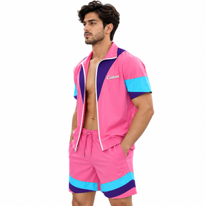 Trendy Pink Wholesale OEM Zip Track Jacket Factory Athletic Nylon Windbreaker Short Sleeve For Women's Men Patch <b>Waterproof</b> USA - Product Image 2